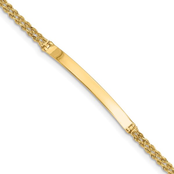 14k Polished Solid Chain/Solid Plate Two-Strand Rope 41x Plate ID Bracelet (5mm)