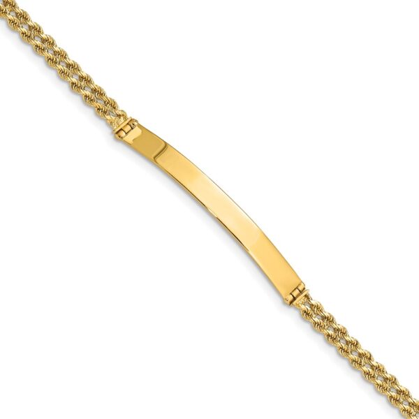 14k Polished Solid Chain/Solid Plate Two-Strand Rope 41x Plate ID Bracelet (5mm)