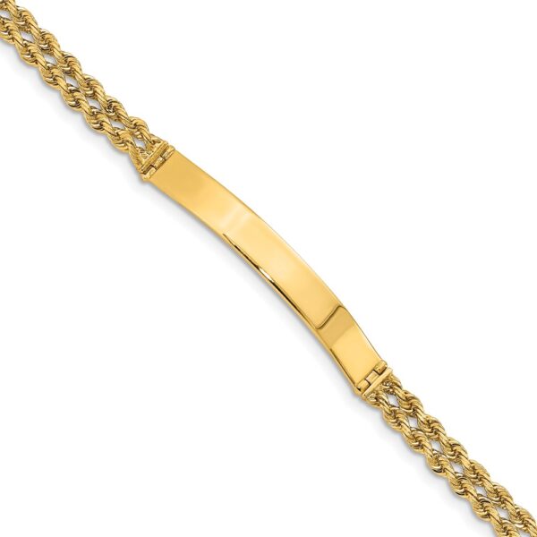 14k Polished Solid Chain/Solid Plate Two-Strand Rope 39.5x Plate ID Bracelet (6mm)