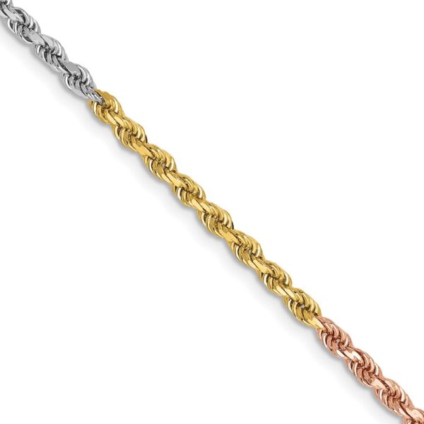 14K Tri-colored Diamond-cut Rope with Lobster Clasp Chain (2.5mm)