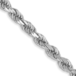 14K White Gold Diamond-cut Rope with Lobster Clasp Chain (3mm)