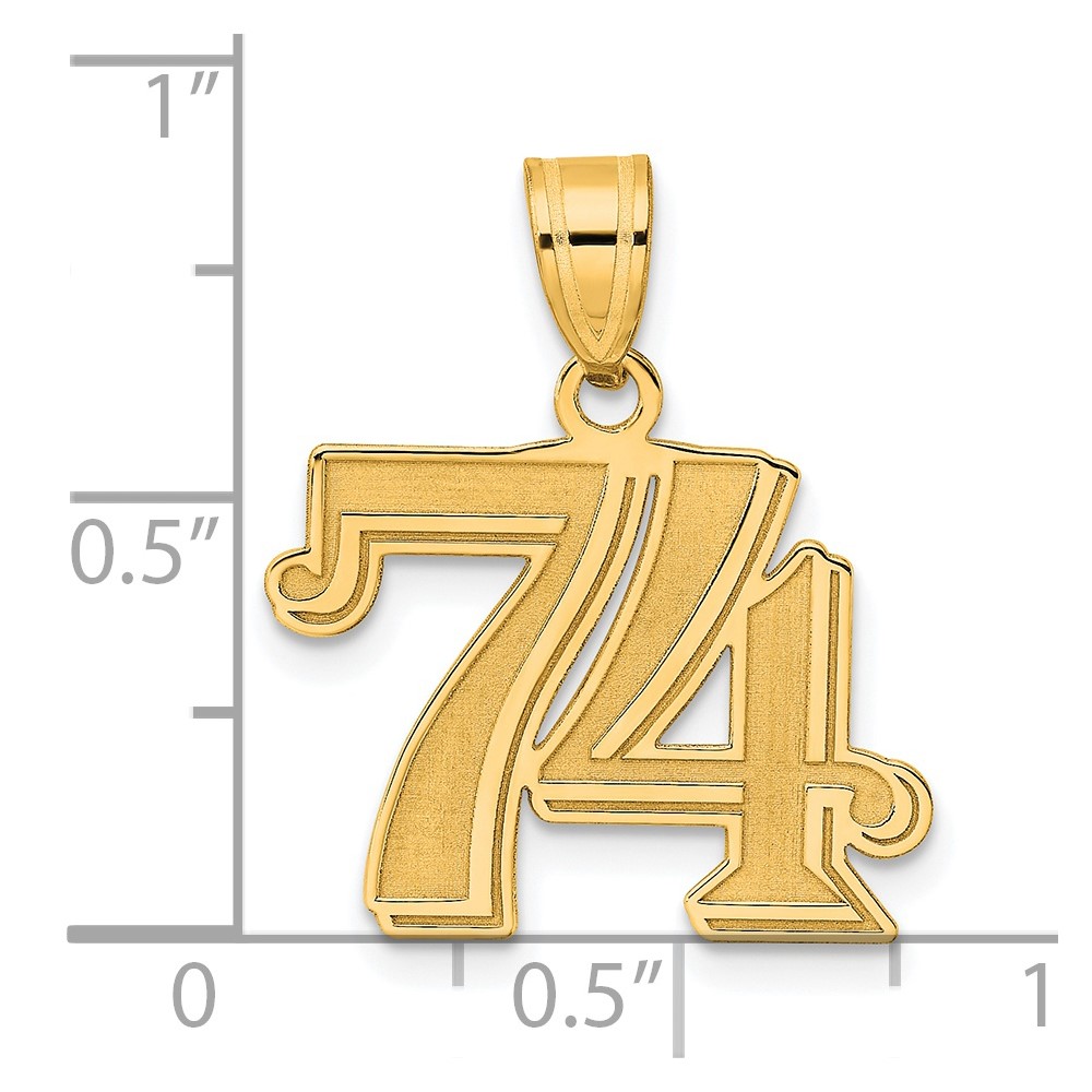 14k Polished Etched Number 74 Pendant - Image 4