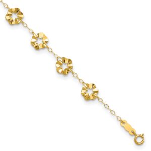 14k Ruffle Star Flowers Plus Extender - Total Anklet (7.5mm)