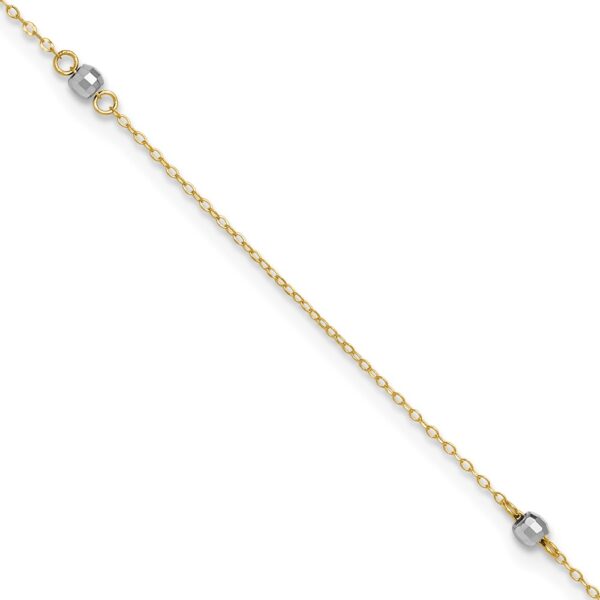 14k Two-tone Mirror Beads 3-Station Plus Extender - Total Anklet (2.5mm)
