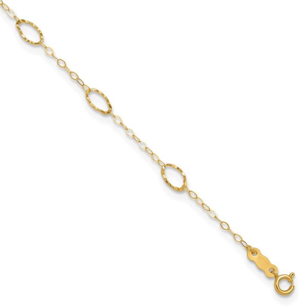14k Textured Oval Shapes Plus Extender - Total Anklet (1mm)