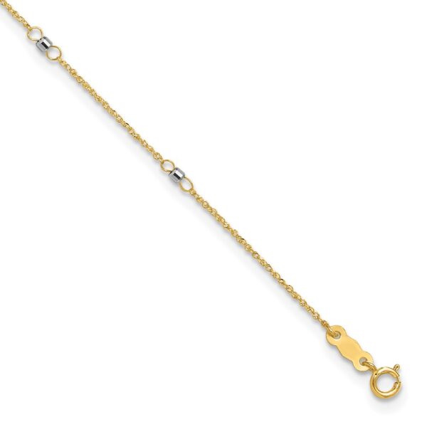 14K Two-tone Ropa Chain Mirror Beads 7-Station Plus Extender - Total Anklet (2mm)