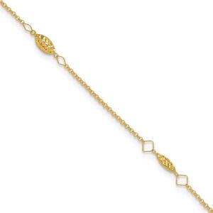 14K Diamond-cut Rice Puff Beads 4-Station Plus Extender - Total Anklet (4mm)