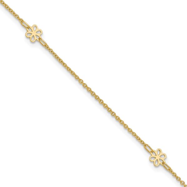 14K Flowers 3-Station with Flower Dangle Plus Extender - Total Anklet (6.04mm)