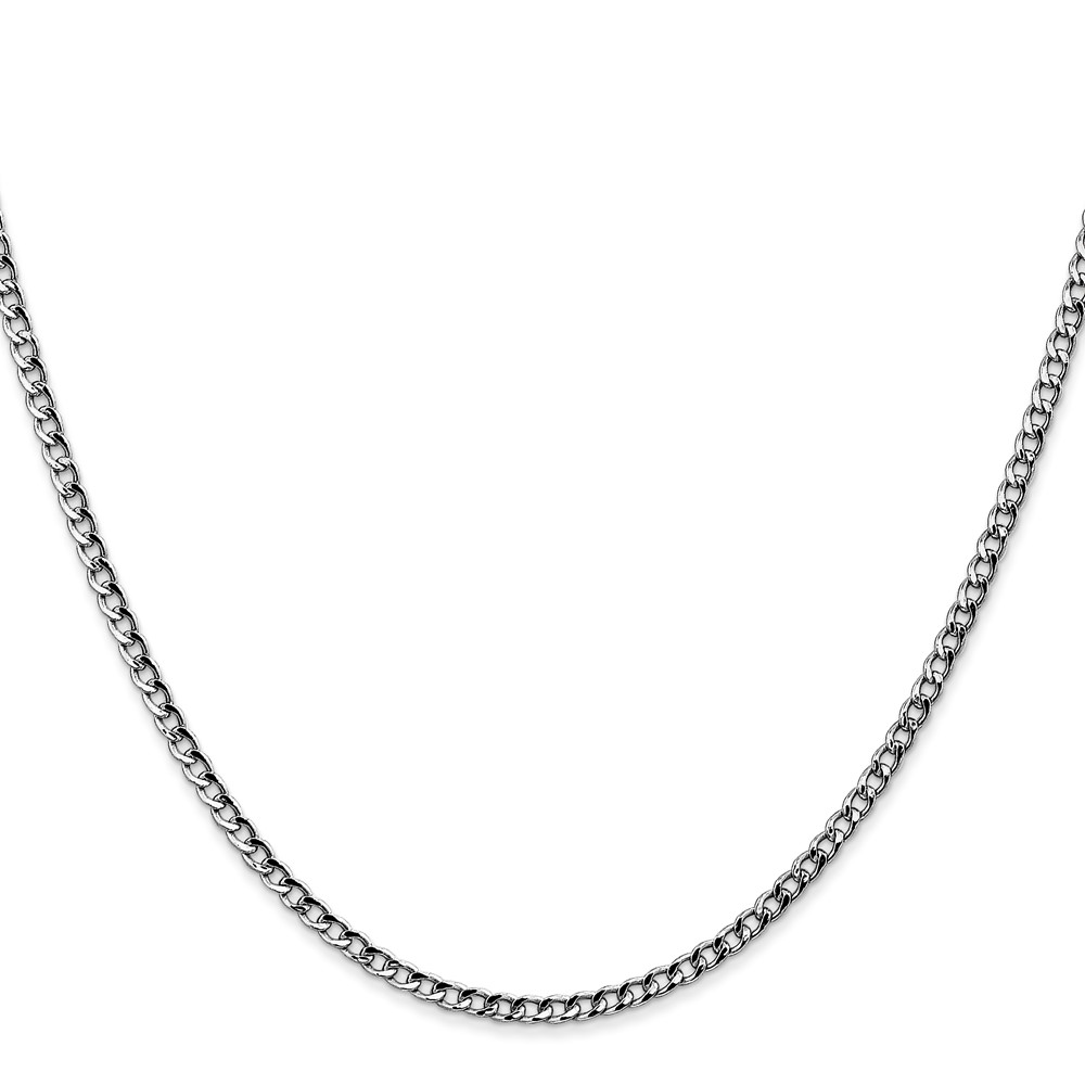 14K White Gold Semi-Solid Curb with Lobster Clasp Chain (2.5mm) - Image 2