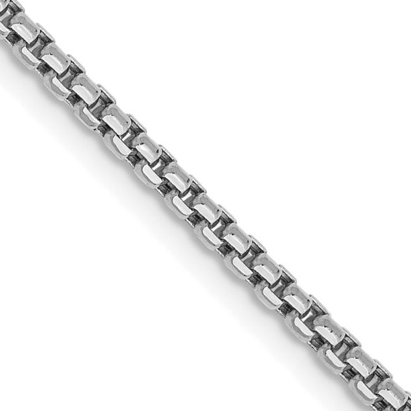 14K White Gold Semi-Solid Round Box with Lobster Clasp Chain (1.75mm)