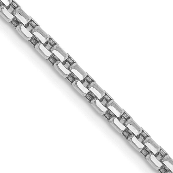 14K White Gold Semi-Solid Round Box with Lobster Clasp Chain (2.45mm)