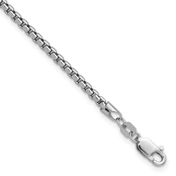 14K White Gold Semi-Solid Round Box with Lobster Clasp Bracelet (2.45mm)