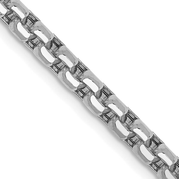 14K White Gold Semi-Solid Round Box with Lobster Clasp Chain (3.6mm)