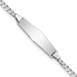 14k White Gold Polished Solid Chain/Solid Plate Flat Curb Link Soft Diamond Shape 19.5x Plate Baby/Child ID Bracelet (6mm)