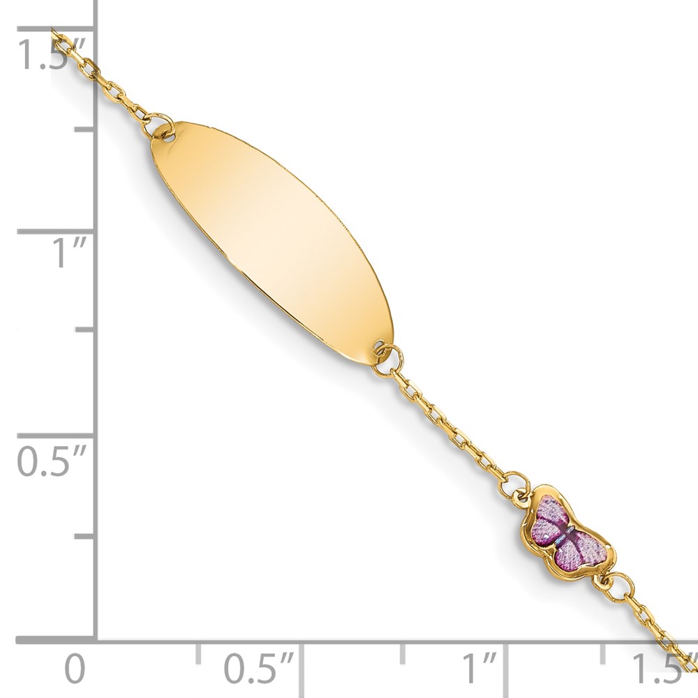 14K Polished Purple Enamel Butterfly and 20x Plate Baby/Child ID Bracelet with Extender (7.06mm) - Image 3