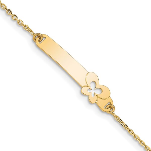 14K Polished Solid Chain/Solid Plate Butterfly 27.5x Plate Baby/Child ID Bracelet with Extender (6.55mm)