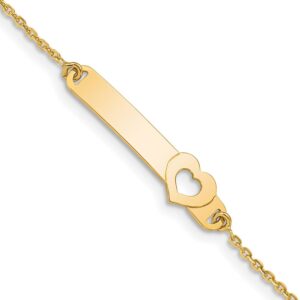 14K Polished Solid Chain/Solid Plate Cut-out Heart 27.7x Plate Baby/Child ID Bracelet with Extender (6.67mm)