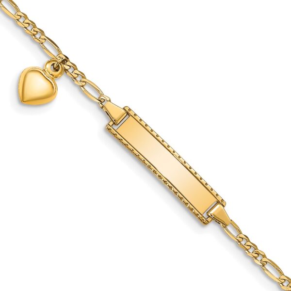 14k Polished Solid Chain/Solid Plate Heart Dangle Figaro Link 21x Plate Baby/Child ID Bracelet (5mm)