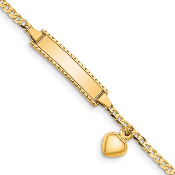 14k Polished Solid Chain/Solid Plate Heart Dangle Curb Link 21x Plate Baby/Child ID Bracelet (5mm)