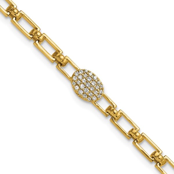 14K Polished Complete 1/8 carat Diamond Oval Cluster Fancy Link Bracelet with Extender (5.98mm)