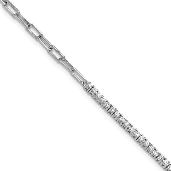 14K White Gold Polished Complete 3/4 carat Diamond Paperclip Link Bracelet with Extender (2mm)