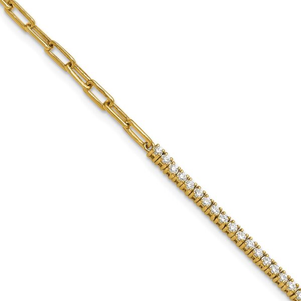 14K Polished Complete 3/4 carat Diamond Paperclip Link Bracelet with Extender (2mm)
