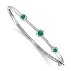 14k White Gold Complete 1/4 carat Diamond and Cabochon Emerald Hinged Bangle Bracelet (7mm)