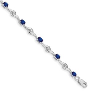 14k White Gold Complete Oval Blue Sapphire and Round White Sapphire Curved Link Bracelet (4mm)