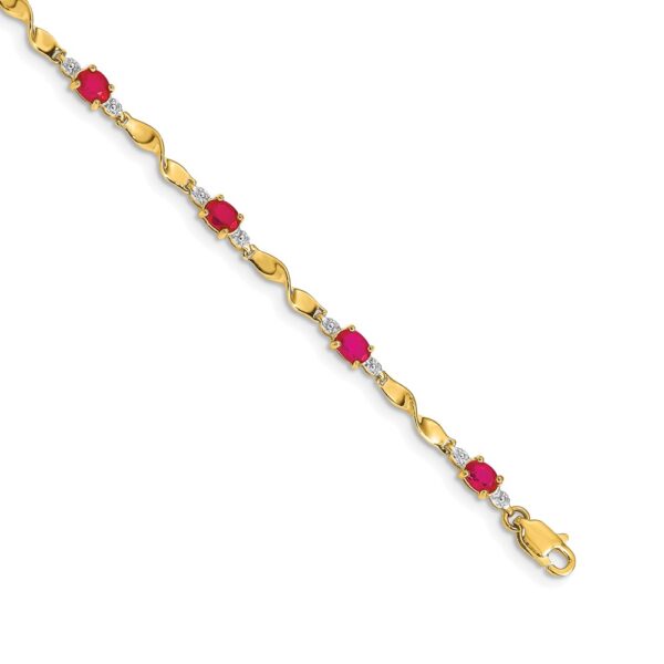14k Complete Diamond and Oval Ruby Twisted Link Bracelet (4mm)