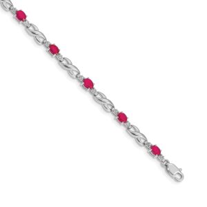 14k White Gold Complete Diamond and Oval Ruby Infinity Link Bracelet (4mm)