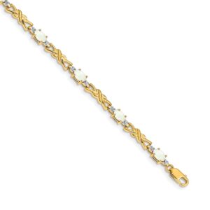 14k Complete Diamond and Oval Opal X-design Bracelet (4mm)