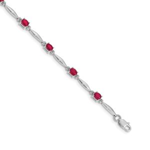 14k White Gold Complete Diamond and Oval Ruby Bracelet (4mm)