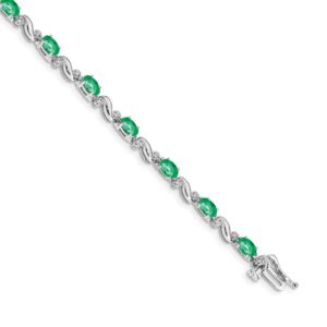14k White Gold Complete Diamond and Oval Emerald Curved Link Bracelet (4mm)