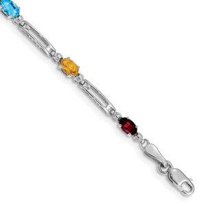 14k White Gold Complete Diamond and Oval Garnet/Swiss Blue Topaz/Peridot/Amethyst/Citrine Rainbow Bracelet (4mm)