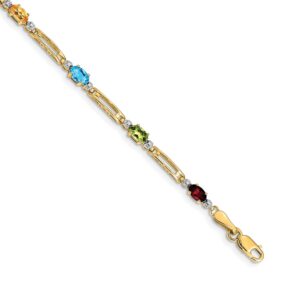 14k Complete Diamond and Oval Garnet/Swiss Blue Topaz/Peridot/Amethyst/Citrine Rainbow Bracelet (4mm)