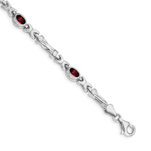 14k White Gold Complete Oval Garnet Fancy Link Bracelet (5mm)