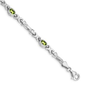 14k White Gold Complete Oval Peridot Fancy Link Bracelet (5mm)