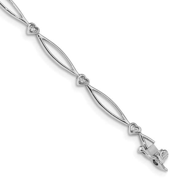 14k White Gold Complete 0.03 carat Diamond Heart and Oval Link Bracelet (4mm)