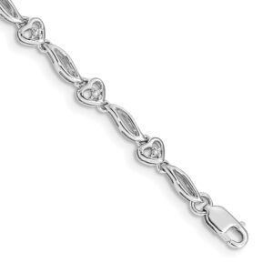 14k White Gold Complete 1/10 carat Diamond Hearts Tennis Bracelet (4mm)