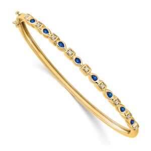 14k Complete Sapphire and 1/10 carat Diamond Hinged Bangle Bracelet (3.2mm)