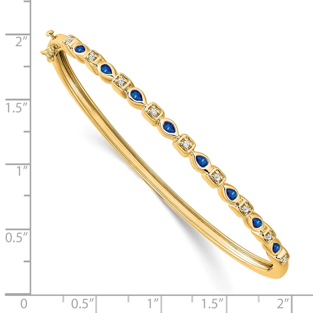 14k Complete Sapphire and 1/10 carat Diamond Hinged Bangle Bracelet (3.2mm) - Image 2