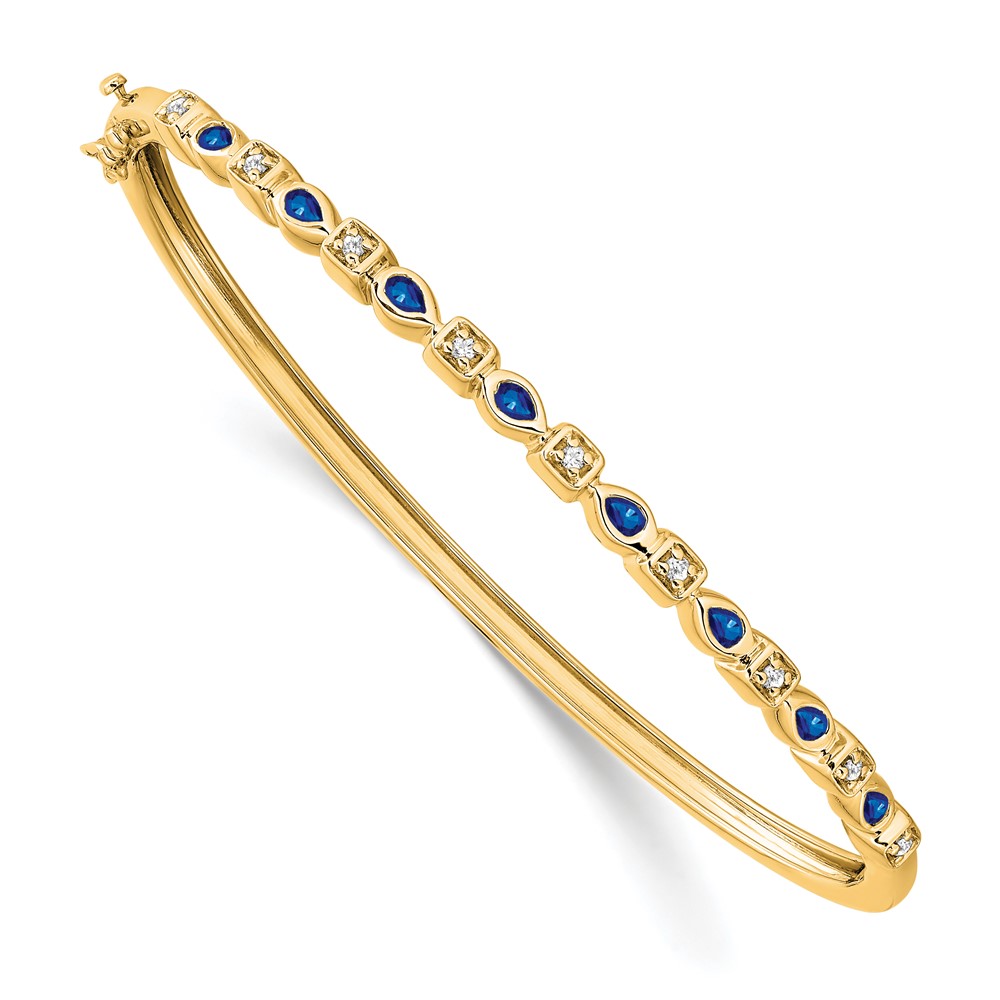 14k Complete Sapphire and 1/10 carat Diamond Hinged Bangle Bracelet (3.2mm)