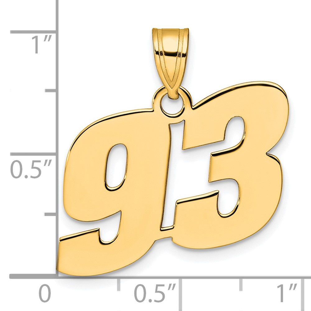 14k Polished Block Number 93 Pendant - Image 4