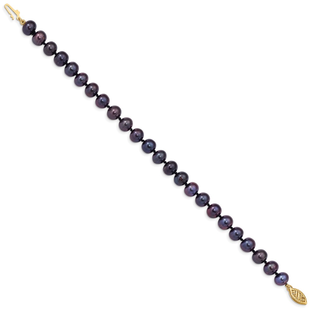 14k 7- Black Near-Round Freshwater Cultured Pearl Bracelet (7 to 8mm) - Image 2