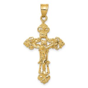 14k INRI Fleur De Lis Crucifix Pendant